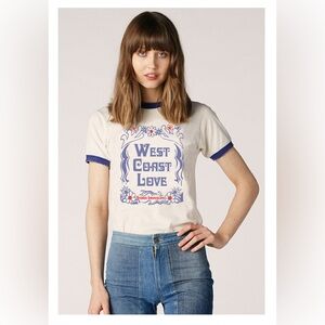 NWOT Stoned Immaculate West Coast Love Ringer Tee - White and Blue Large Cotton
